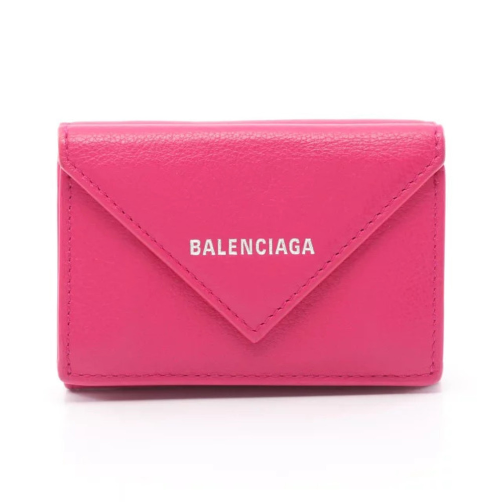 Balenciaga Paper Wallet Tri fold Leather Pink